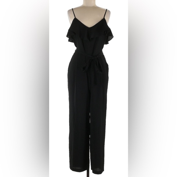 Banana Republic Ruffle V-Neck Jumpsuit Romper Size 4P NWT BLK Classic Minimalist - Picture 2 of 12
